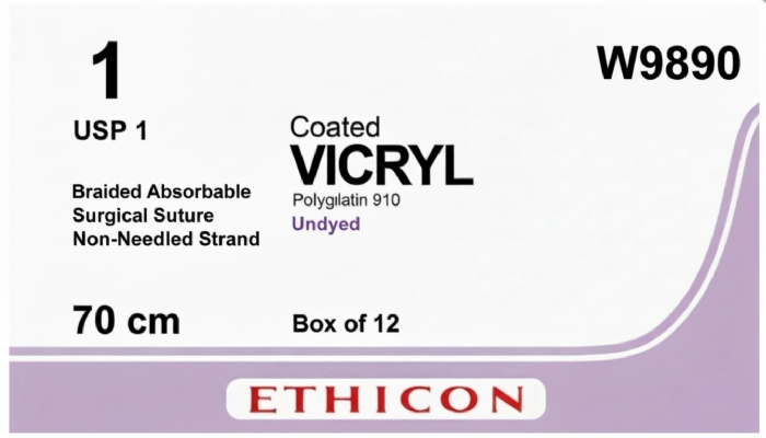 Ethicon COATED VICRYL Polyglactin 910 Braided Absorbable Surgical Suture – Undyed – Non-Needled Strand – W9890 (Box of 12)