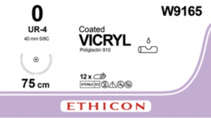 Ethicon VICRYL Polyglactin 910 Braided Absorbable Surgical Suture – USP 0 – 75 cm – Violet – Single-Armed Taper Point UR-4 Needle 36 mm, 1/2 Circle – W9165 (Box of 12)