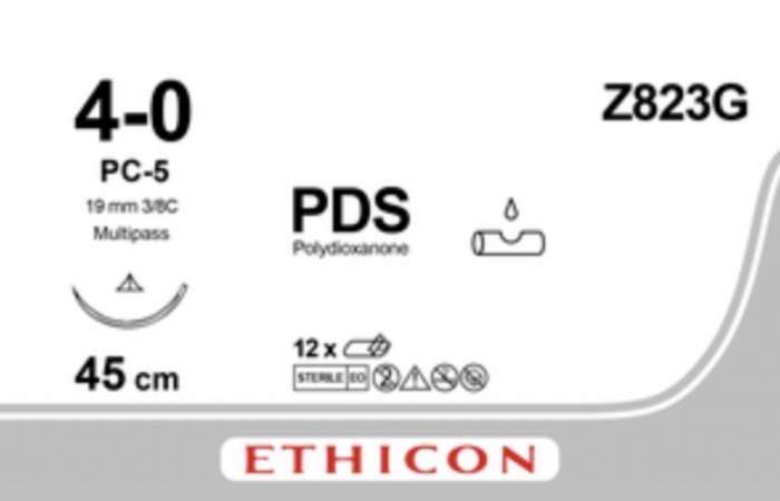 Ethicon PDS II Polydioxanone Monofilament Absorbable Surgical Suture – USP 4-0 – 45 cm – Undyed – Single-Armed Conventional Cutting PC-5 PRIME MP Needle 19 mm, 3/8 Circle – Z823G (Box of 12)