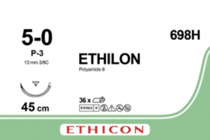Ethicon ETHILON™ Black Monofilament Non-Absorbable Surgical Suture – USP 5-0 – 18 in (45 cm) – Black – P-3 Prime Cutting Needle 13 mm – 3/8 Circle – 698H (Box of 36)