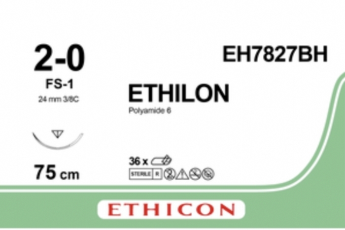Ethicon ETHILON™ Black Monofilament Non-Absorbable Suture – USP 2-0 – 30 in (75 cm) – Black – 1× FS-1 Needle – EH7827BH (Box of 36)