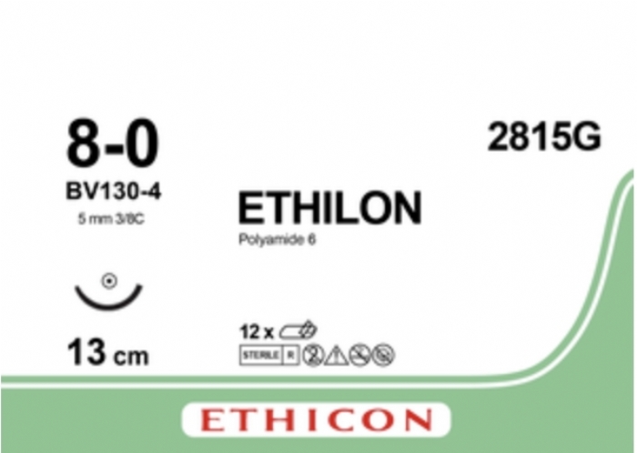 Ethicon ETHILON™ Black Monofilament Non-Absorbable Suture – USP 8-0 – 5 in (13 cm) – Black – Single-Armed BV130-4 Needle – 2815G (Box of 12)
