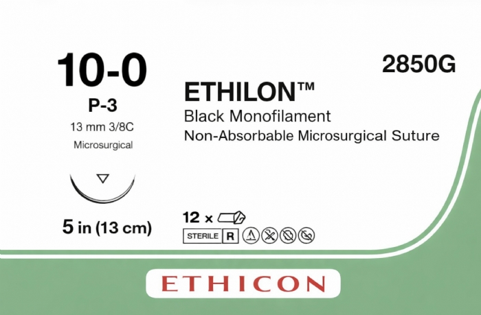 Ethicon ETHILON™ Black Monofilament Non-Absorbable Microsurgical Suture – USP 10-0 – 5 in (13 cm) – Black – 2850G (Box of 12)
