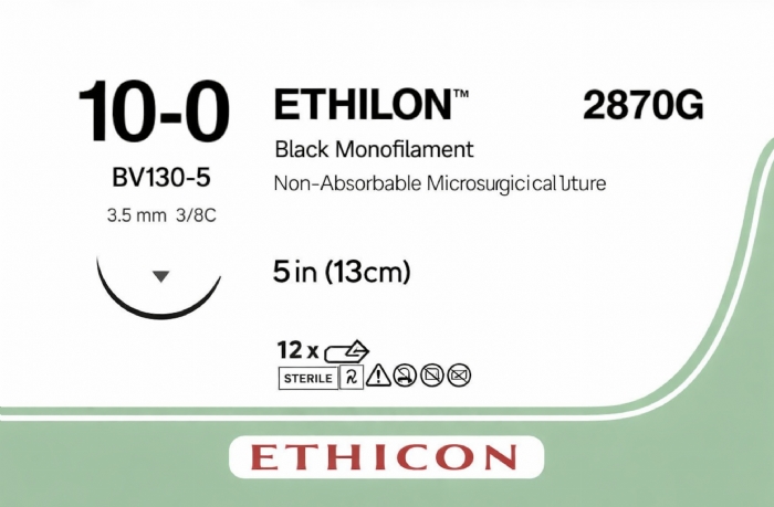Ethicon ETHILON™ Black Monofilament Non-Absorbable Microsurgical Suture – USP 10-0 – 5 in (13 cm) – Black – 2870G (Box of 12)