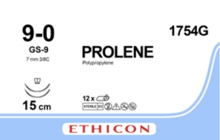 Ethicon PROLENE® Polypropylene Blue Non-Absorbable Microsurgical Suture – USP 9-0 – 15 cm (6 in) – Double-Armed TG140-8 Cutting Edge Spatula Reverse Needles – 1754G (Box of 12)
