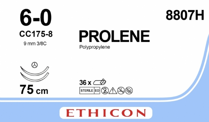 Ethicon PROLENE® Polypropylene Blue Non-Absorbable Surgical Suture – USP 6-0 – 60 cm (24 in) – Double-Armed CC MULTIPASS® Tapercut Cardio Needles – 8807H (Box of 36)