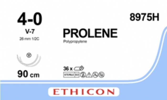 Ethicon PROLENE® Polypropylene Blue Non-Absorbable Surgical Suture – USP 4-0 – 90 cm (36 in) – Double-Armed V-7 Tapercut Needles – 8975H (Box of 36)