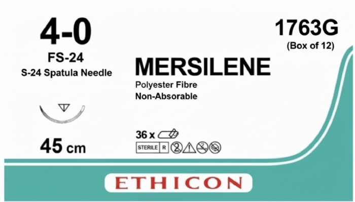 Ethicon MERSILENE® Polyester Fibre White Non-Absorbable Surgical Suture – USP 4-0 – 45 cm – S-24 Spatula Needle – 1763G (Box of 12)