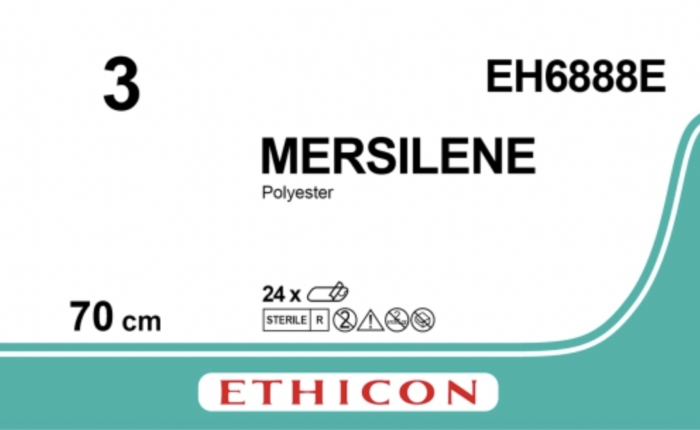 Ethicon MERSILENE® Polyester Fibre Green Non-Absorbable Surgical Ligature – USP 3 – 2 x 70 cm – Needleless (SUTUPAK) – EH6888E (Box of 24)