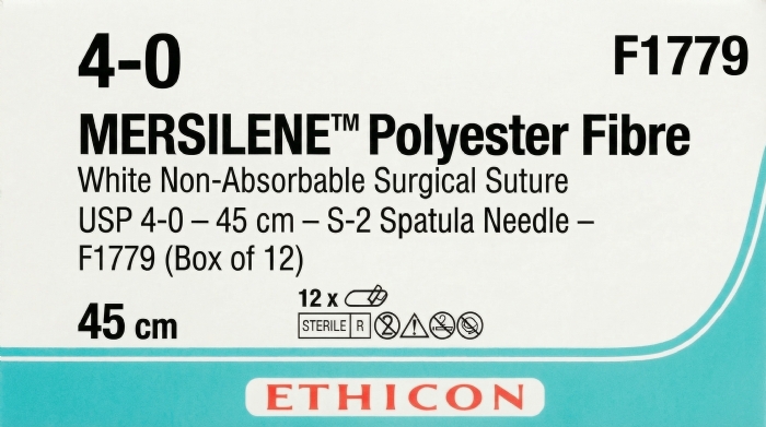 Ethicon MERSILENE® Polyester Fibre White Non-Absorbable Surgical Suture – USP 4-0 – 45 cm – S-2 Spatula Needle – F1779 (Box of 12)