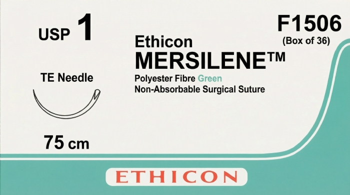 Ethicon MERSILENE™ Polyester Fibre Green Non-Absorbable Surgical Suture – USP 1 – 75 cm – TE Needle – F1506 (Box of 36)