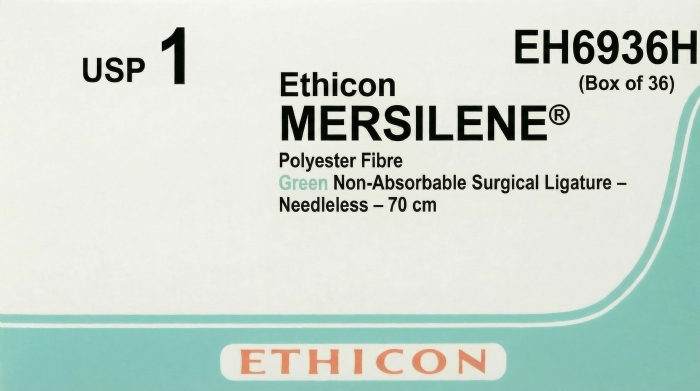 Ethicon MERSILENE™ Polyester Fibre Green Non-Absorbable Surgical Ligature – USP 1 – 70 cm – Needleless – EH6936H (Box of 36)