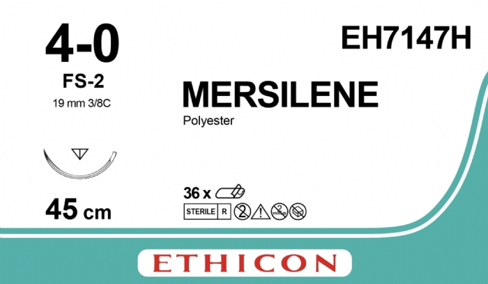 Ethicon MERSILENE® Polyester Fibre Green Non-Absorbable Surgical Suture – USP 4-0 – 45 cm – FS-2 Reverse Cutting Needle – EH7147H (Box of 36)