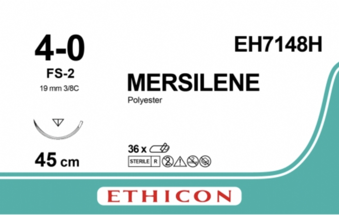 Ethicon MERSILENE® Polyester Fibre White Non-Absorbable Surgical Suture – USP 4-0 – 45 cm – FS-2 Reverse Cutting Needle – EH7148H (Box of 36)