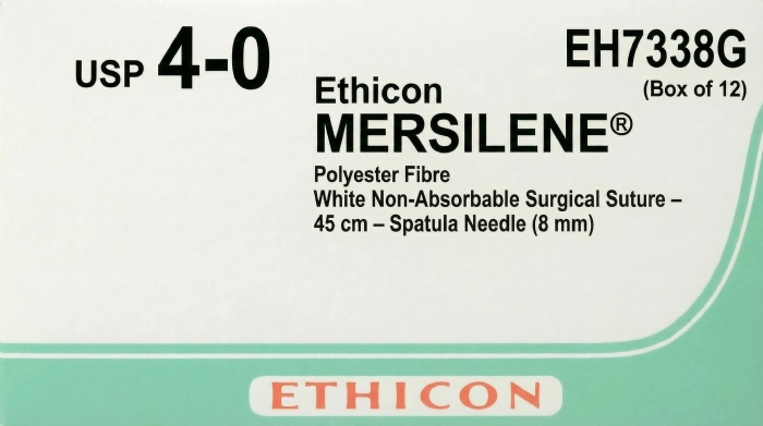 Ethicon MERSILENE™ Polyester Fibre White Non-Absorbable Surgical Suture – USP 4-0 – 45 cm – Spatula Needle (8 mm) – EH7338G (Box of 12)