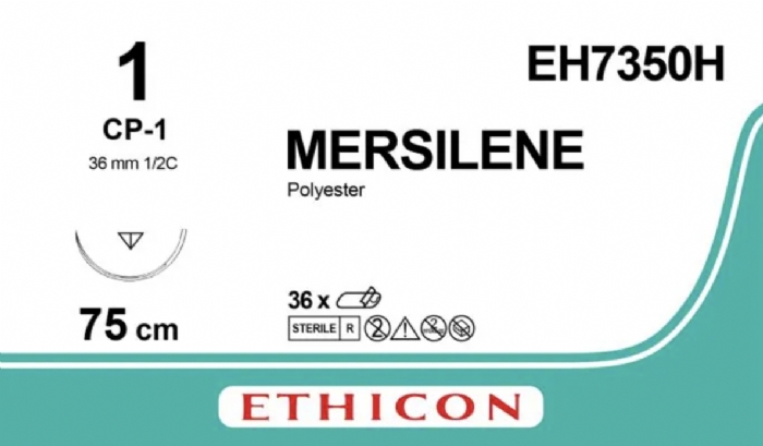 Ethicon MERSILENE® Polyester Fibre Green Non-Absorbable Surgical Suture – USP 1 – 75 cm – CP-1 Reverse Cutting Needle – EH7350H (Box of 36)