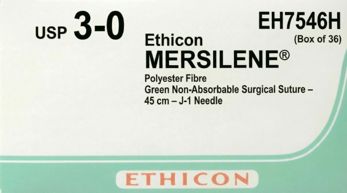 Ethicon MERSILENE™ Polyester Fibre Green Non-Absorbable Surgical Suture – USP 3-0 – 45 cm – J-1 Needle – EH7546H (Box of 36)