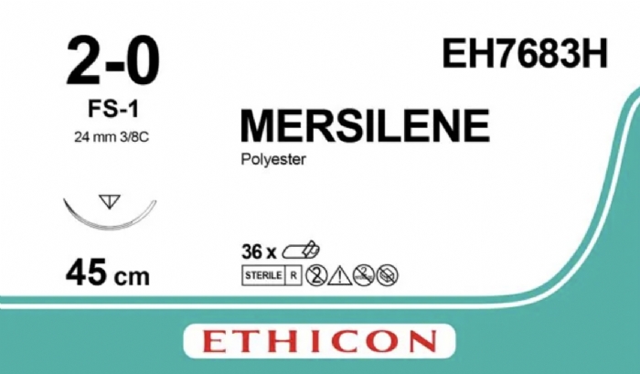 Ethicon MERSILENE® Polyester Fibre Green Non-Absorbable Surgical Suture – USP 2-0 – 45 cm – FS-1 Reverse Cutting Needle – EH7683H (Box of 36)