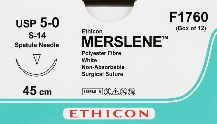 Ethicon MERSILENE™ Polyester Fibre White Non-Absorbable Surgical Suture – USP 5-0 – 45 cm – S-14 Spatula Needle – F1760 (Box of 12)