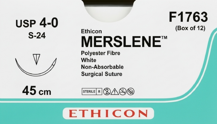 Ethicon MERSILENE™ Polyester Fibre White Non-Absorbable Surgical Suture – USP 4-0 – 45 cm – S-24 Needle – F1763 (Box of 12)
