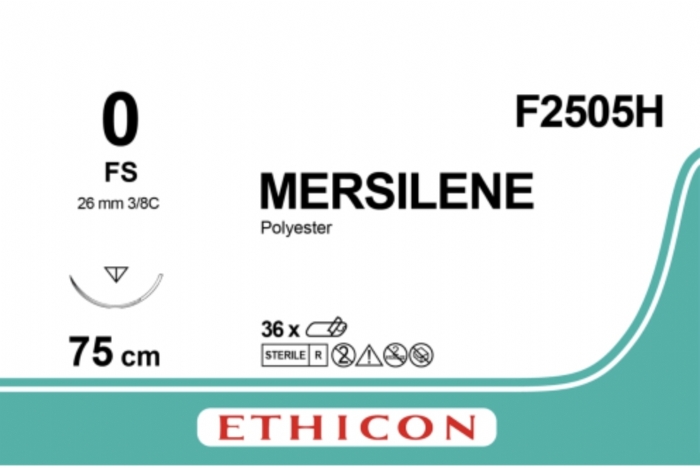 Ethicon MERSILENE™ Polyester Fibre Green Non-Absorbable Surgical Suture – USP 0 – 75 cm – FS Reverse Cutting Needle (26 mm) – F2505H (Box of 36)