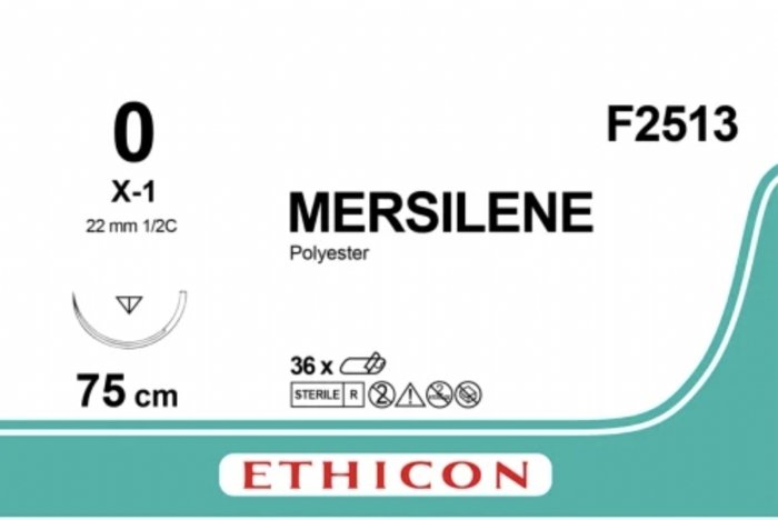 Ethicon MERSILENE™ Polyester Fibre Green Non-Absorbable Surgical Suture – USP 0 – 75 cm – X-1 Reverse Cutting Needle (22 mm) – 1/2 Circle – F2513 (Box of 36)