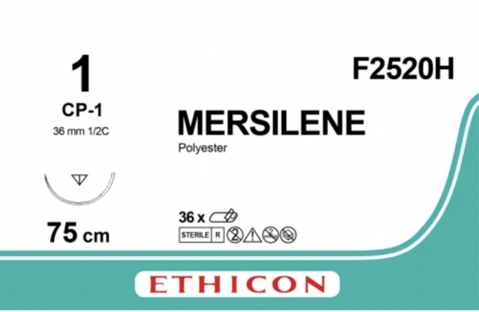 Ethicon MERSILENE™ Polyester Fibre Green Non-Absorbable Surgical Suture – USP 1 – 75 cm – CP-1 Reverse Cutting Needle – F2520H (Box of 36)