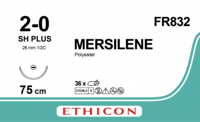 Ethicon MERSILENE™ Polyester Fibre Green Non-Absorbable Surgical Suture – USP 2-0 – 75 cm – SH Taper Point Needle – FR832 (Box of 36)