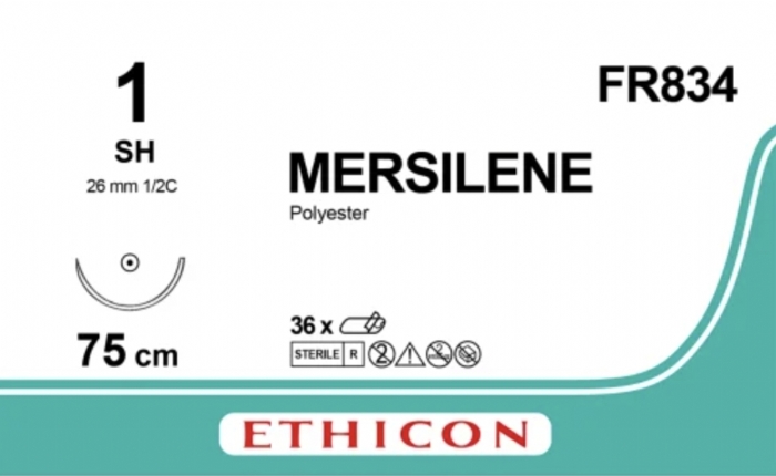 Ethicon MERSILENE™ Polyester Fibre Green Non-Absorbable Surgical Suture – USP 1 – 75 cm – SH Taper Point Needle (26 mm) – FR834 (Box of 36)