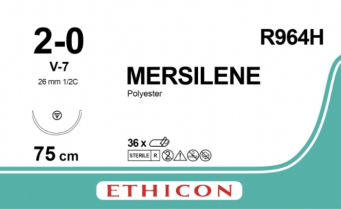 Ethicon MERSILENE™ Polyester Fibre Green Non-Absorbable Surgical Suture – USP 0 – 75 cm – V-7 Tapercut Needle – FR964H (Box of 36)
