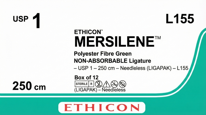 Ethicon MERSILENE™ Polyester Fibre Green Non-Absorbable Ligature – USP 1 – 250 cm – Needleless (LIGAPAK) – L155 (Box of 12)