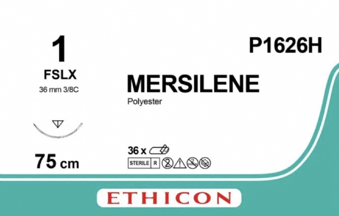 Ethicon MERSILENE™ Polyester Fibre Green Non-Absorbable Surgical Suture – USP 1 – 75 cm – FSLX Reverse Cutting Needle – P1626H (Box of 36)