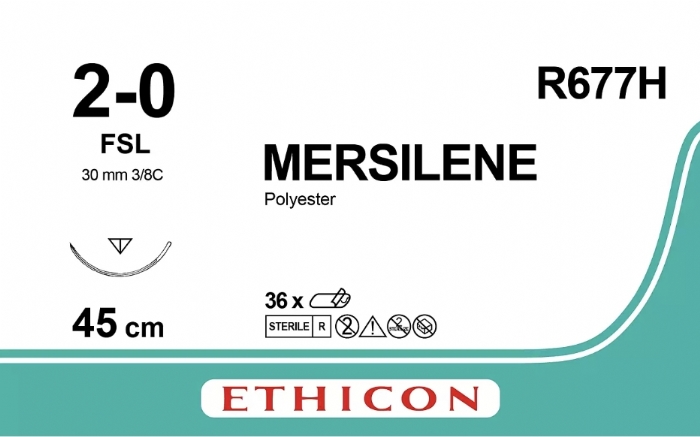 Ethicon MERSILENE™ Polyester Fibre White Non-Absorbable Surgical Suture – USP 2-0 – 45 cm – FSL Needle – R677H (Box of 36)