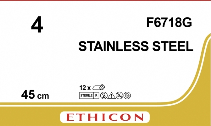 Ethicon Surgical Stainless Steel Non-Absorbable Ligature – USP 4 – 45cm – Silver – Needleless (NN) – Animal Health – F6718G (Box of 12)