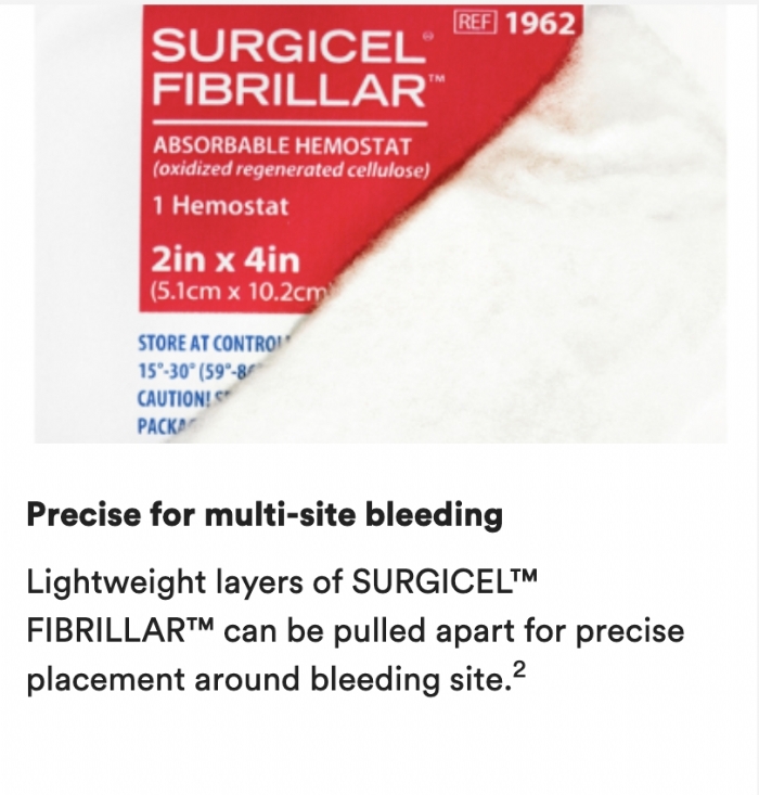 Ethicon SURGICEL® FIBRILLAR™ 4 × 4in (10.2 × 10.2cm) Absorbable Hemostat – Oxidised Regenerated Cellulose – 411963 (Box of 10)