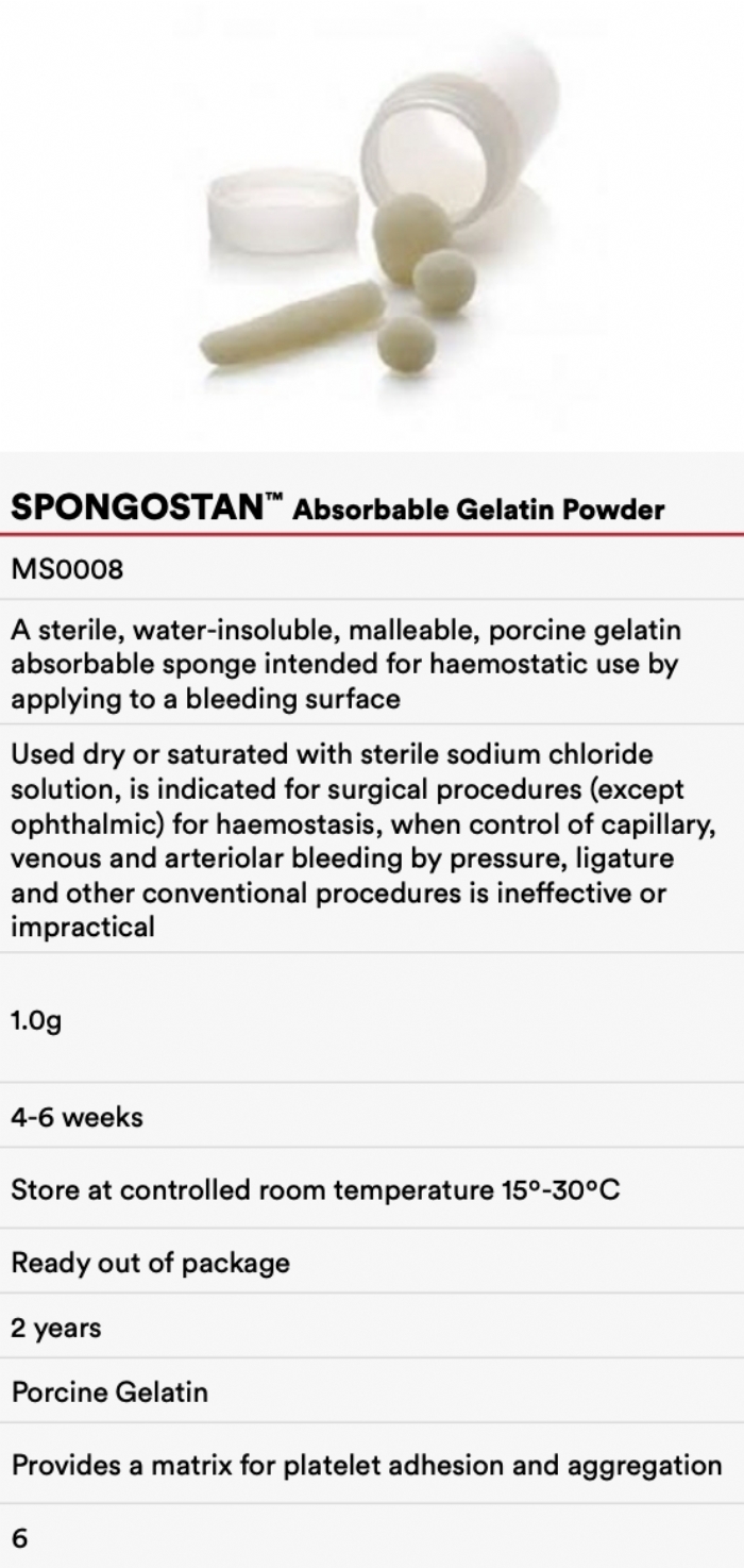 Ethicon SPONGOSTAN™ STANDARD Absorbable Gelatin Hemostatic Sponge – MS0002