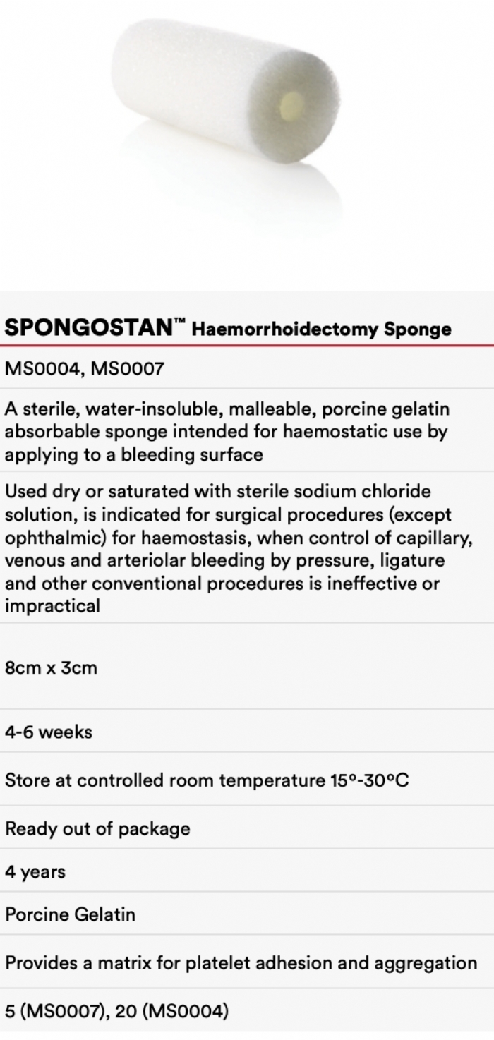 Ethicon SPONGOSTAN™ ANAL Absorbable Gelatin Hemostatic Sponge – MS0007