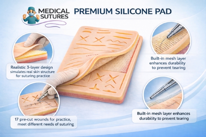 Professional Suturing Practice Kit – 3 Layer Silicone Suture Training Pad & Surgical Instruments