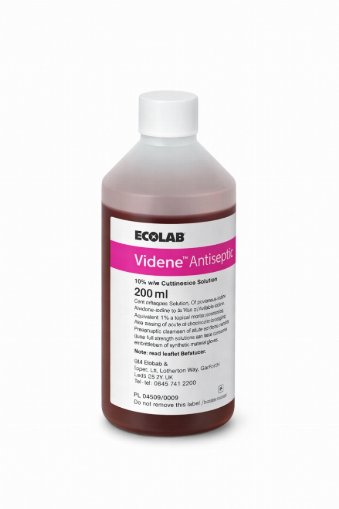 Videne Antiseptic Solution 200ml – Povidone-Iodine Skin & Wound Disinfectant