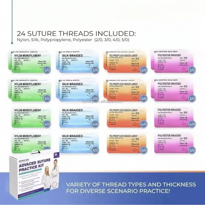 Professional Advanced Suturing Practice Kit – Stainless Steel Surgical Instruments & Silicone Suture Training Pad