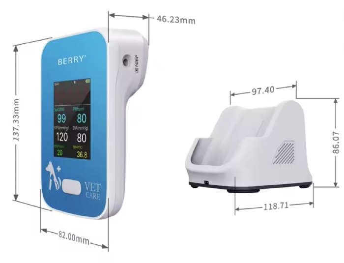 Berry AM6100 Veterinary Patient Monitor – 6 Parameter Animal Vital Signs Monitor – SpO2, ECG, NIBP, Temp, Respiration – Bluetooth Portable Vet Monitor