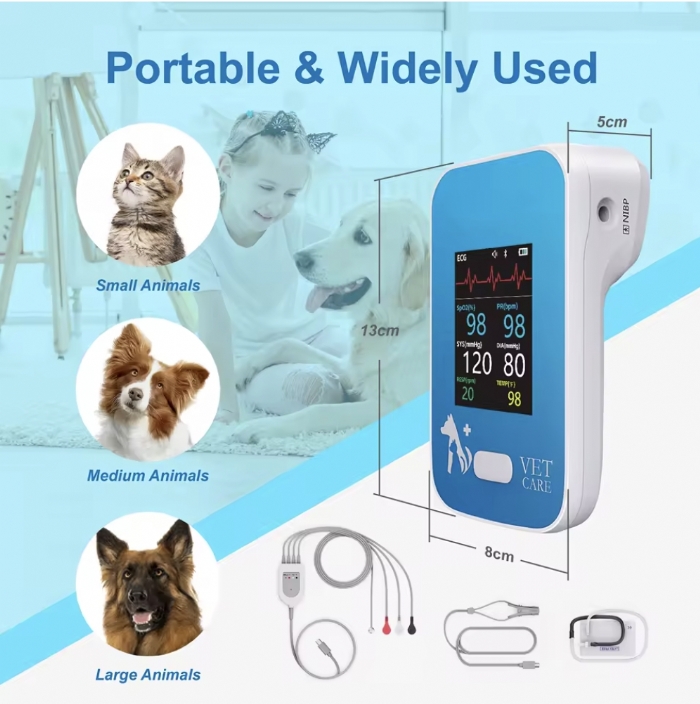 Berry AM6100 Veterinary Patient Monitor – 6 Parameter Animal Vital Signs Monitor – SpO2, ECG, NIBP, Temp, Respiration – Bluetooth Portable Vet Monitor