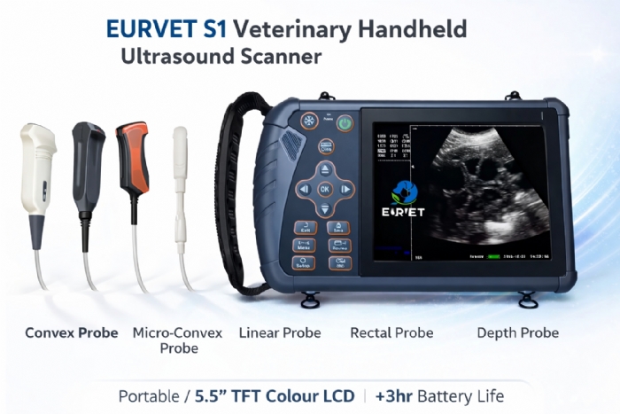 EURVET S1 Veterinary Handheld Ultrasound Scanner – 5.5” TFT LCD – Portable Animal Ultrasound Machine – Dogs, Cats & Livestock – (UK Stock)