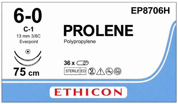 Ethicon PROLENE Polypropylene Non-Absorbable Monofilament Surgical Suture – USP 4-0 – 75 cm – BV-1 Taperpoint Needles 9.3 mm – 3/8 Circle with EVERPOINT Technology – EP8706H (Box of 36)