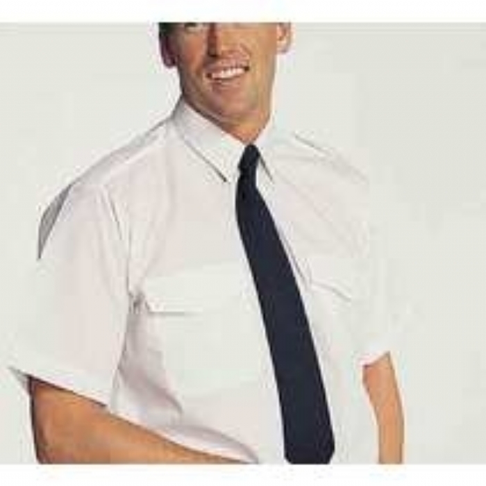 Double Two Polycotton Short Sleeved Pilot Shirt - WHITE