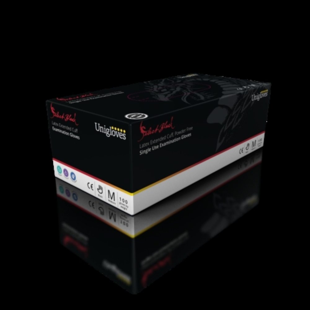 Select Black Latex Powder Free Extended Cuff Gloves Aston Pharma