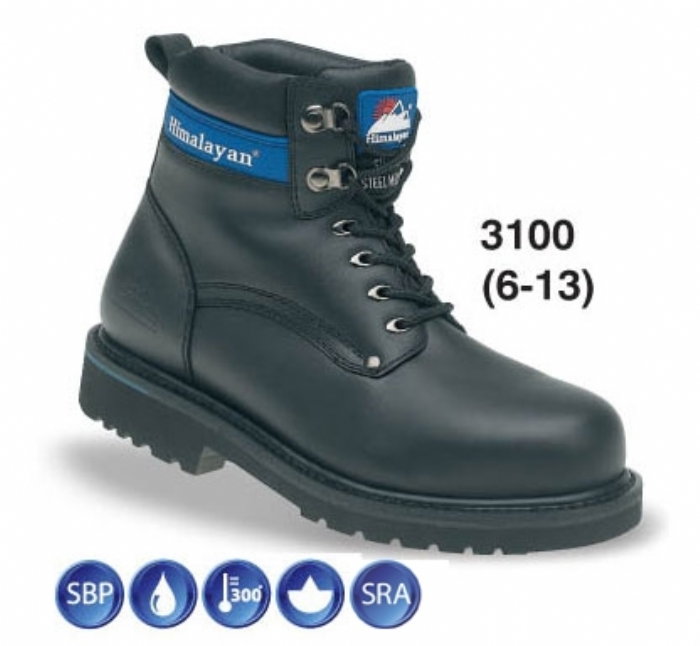 HIMALAYAN  Black Full Grain Leather Goodyear Welted Safety  Boot with Midsole 