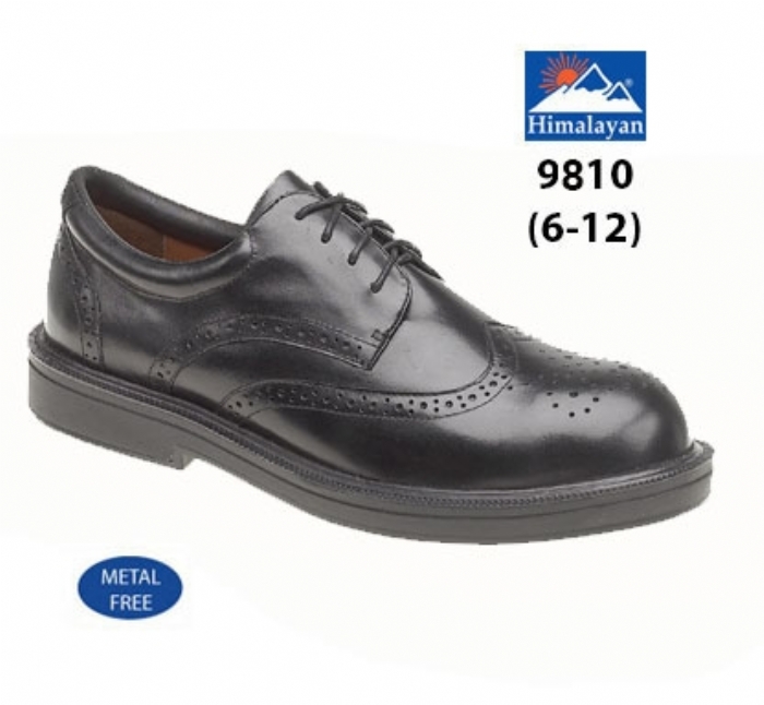 HIMALAYAN Black Leather Brogue Shoe Metal Free Cap/Midsole PU Outsole