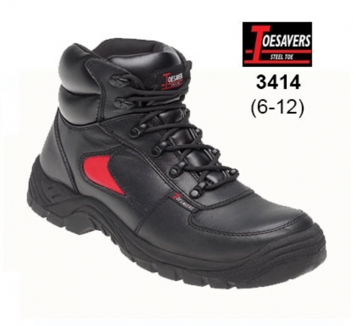 TOESAVERS Black/Red Leather Safety Trainer Boot