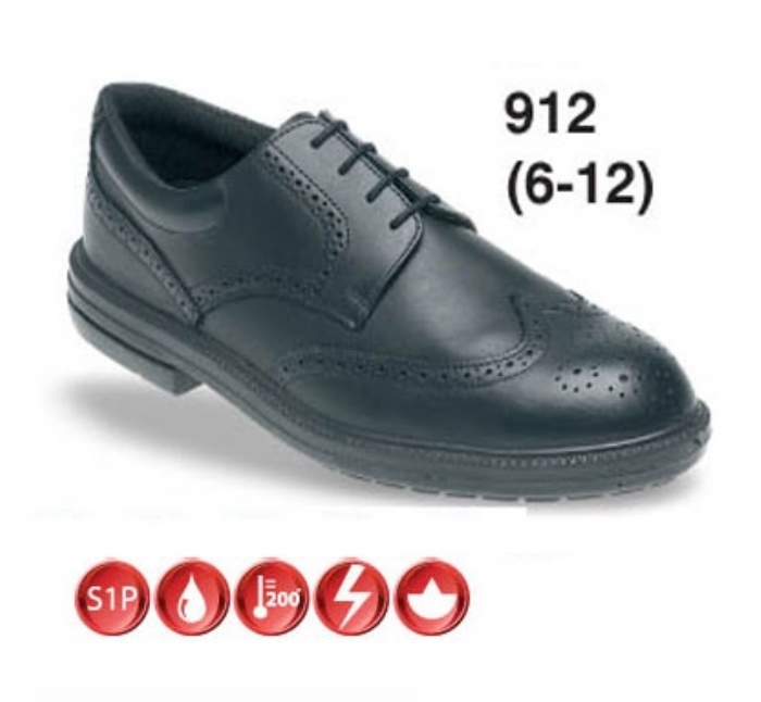 TOESAVERS Black Leather Brogue Safety Shoe